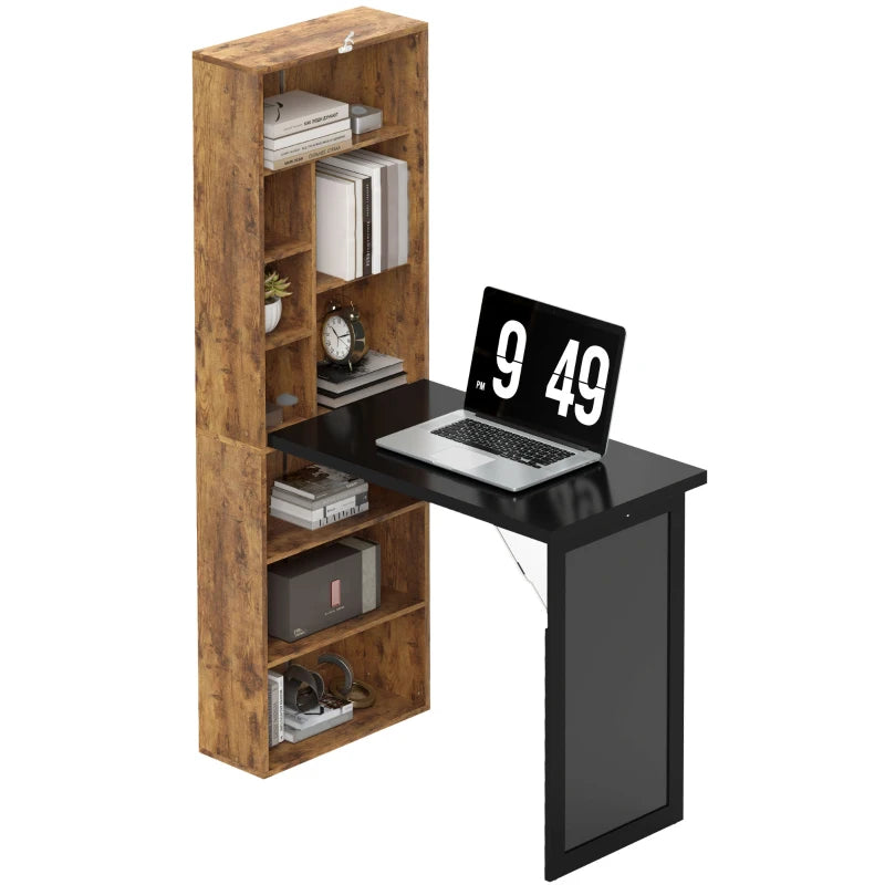 Rustic Brown Folding Desk with Blackboard - Multi-Function Computer Workstation & Side Shelf for Home Office