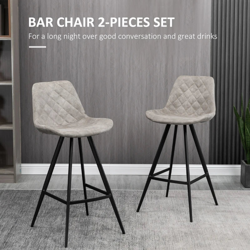 Set of 2 Vintage Microfiber Bar Stools - Comfortable Tub Seats with Steel Frame & Footrest - Stylish Grey for Home & Cafe