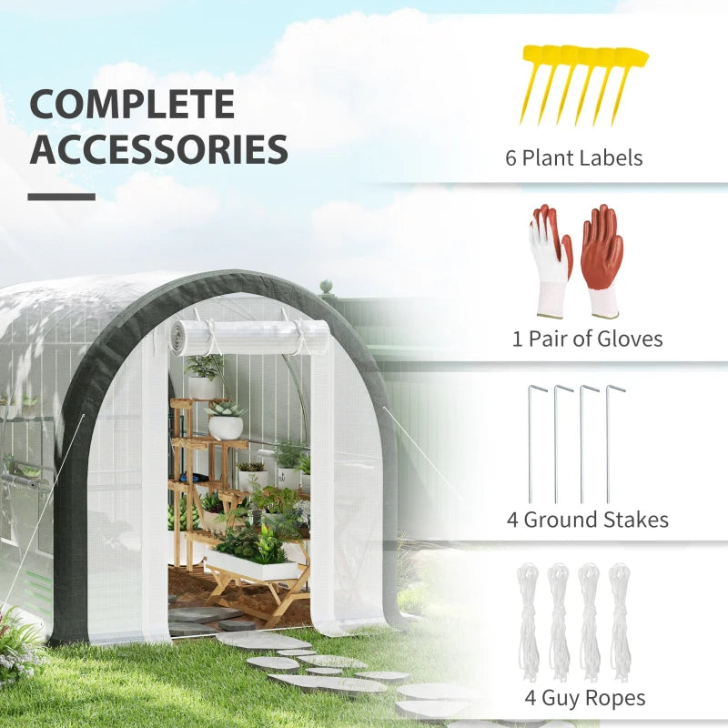 3m x 2m Walk-In Tunnel Greenhouse with Accessories - White