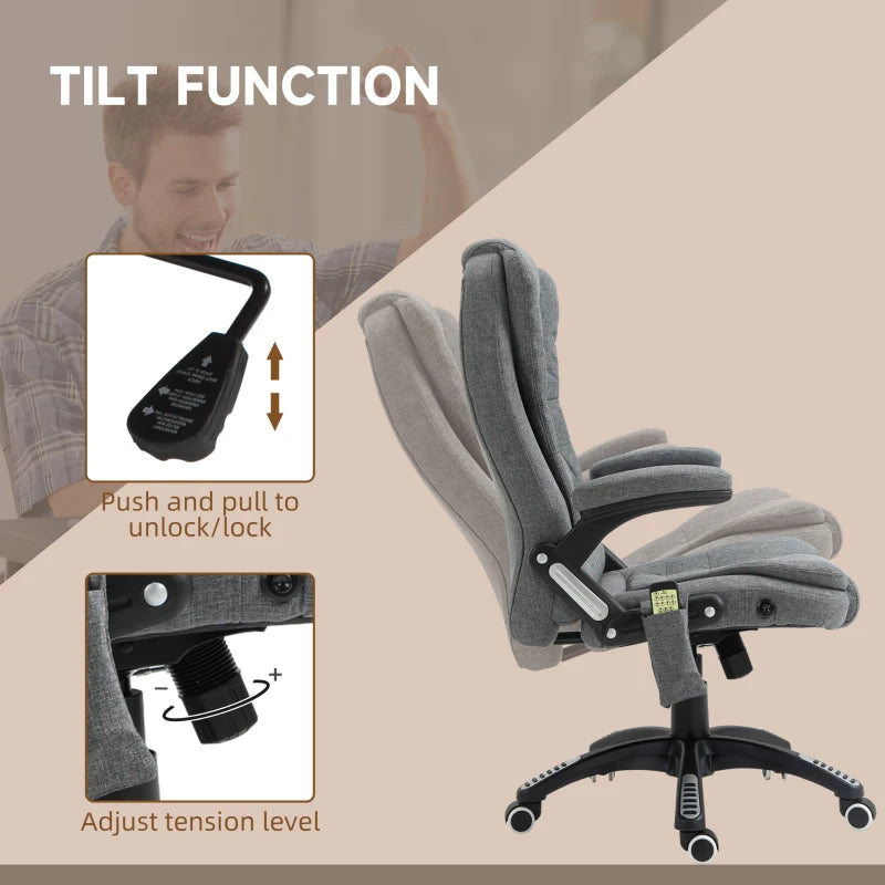 Vinsetto Heated Massage Recliner Chair - 6 Massage Points, 360° Swivel, Linen-Feel Fabric, Grey - Perfect for Office & Home