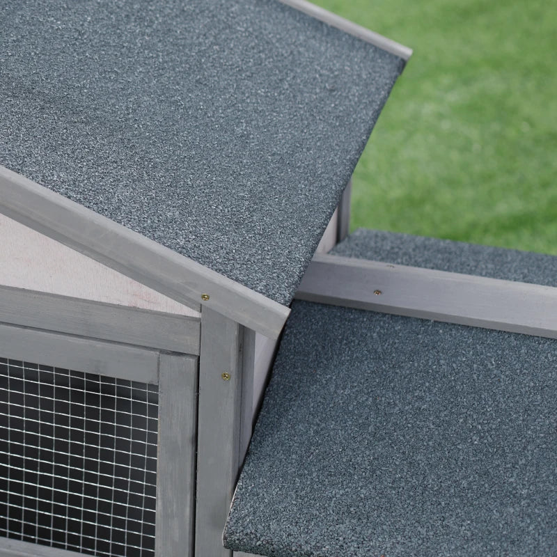 Premium Double Tier Wooden Rabbit Hutch Outdoor - Water-Resistant Roof, Ramp, 147x54x84 cm, Stylish Grey Design