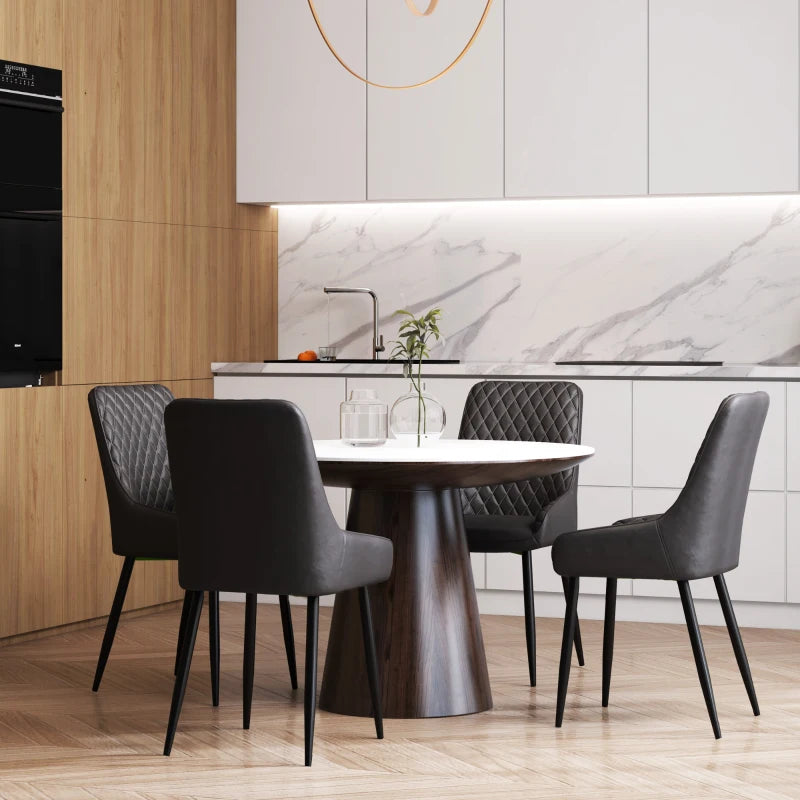 Retro Dining Chair Set of 4 - PU Leather Upholstered Kitchen & Living Room Chairs with Metal Legs in Grey