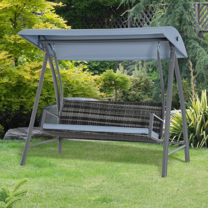 Grey Rattan Garden Swing Chair with Canopy & Cushion