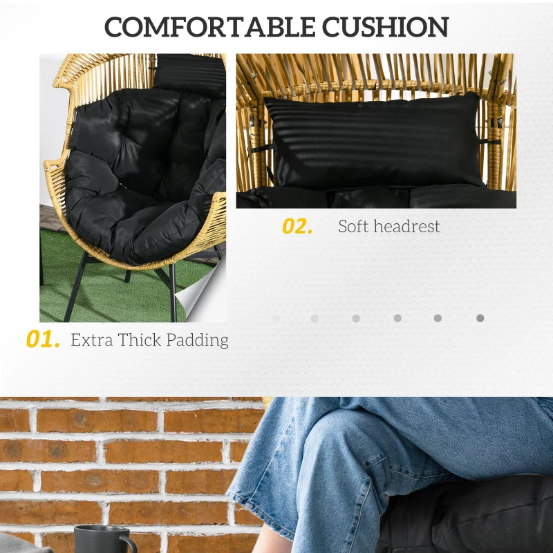 Sand/Black Rattan Egg Chair with Padded Cushion