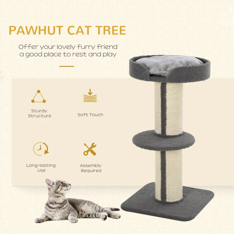 91cm Grey Cat Tree Tower with Scratching Post, Bed, Perch & Removable Cushion for Indoor Kittens