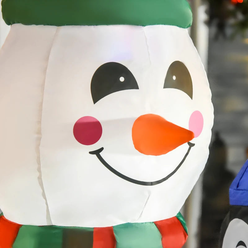 6ft Inflatable Christmas Snowman with 3 Penguins - LED Holiday Outdoor Yard Decoration for Festive Xmas Decor