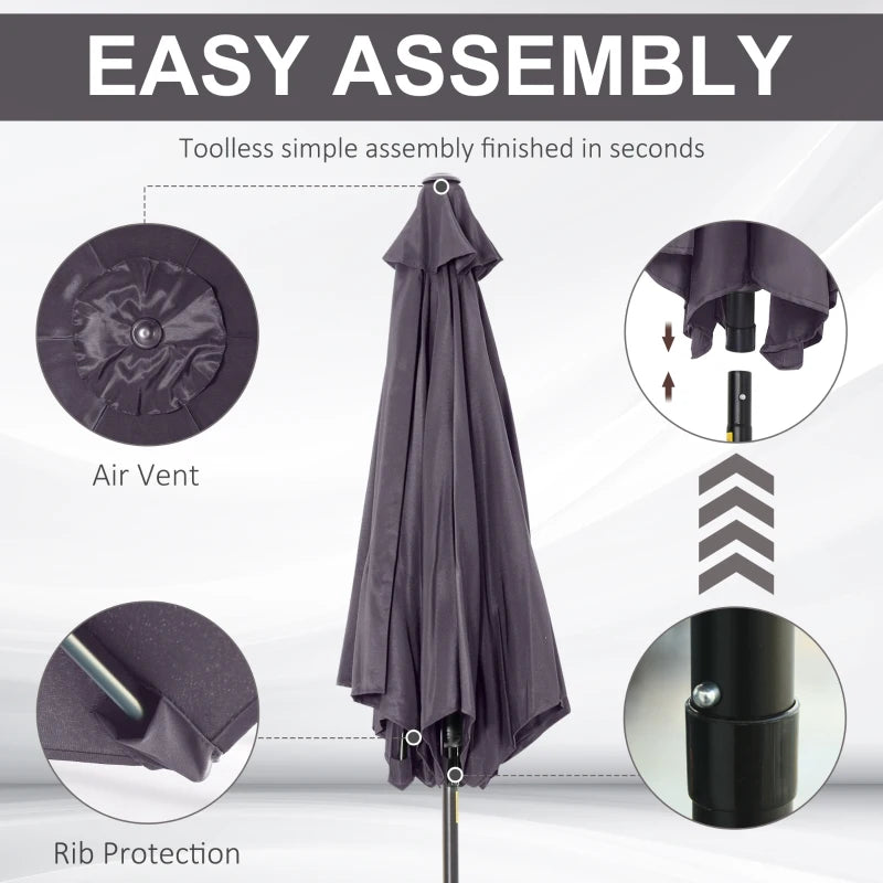 Grey 2.6M Tilt Crank Garden Parasol Umbrella