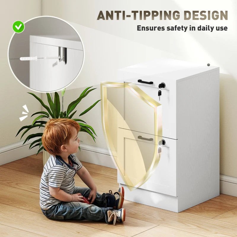 Secure 2-Drawer White Filing Cabinet with Lock - Stylish Storage Solution for Home or Office Organization