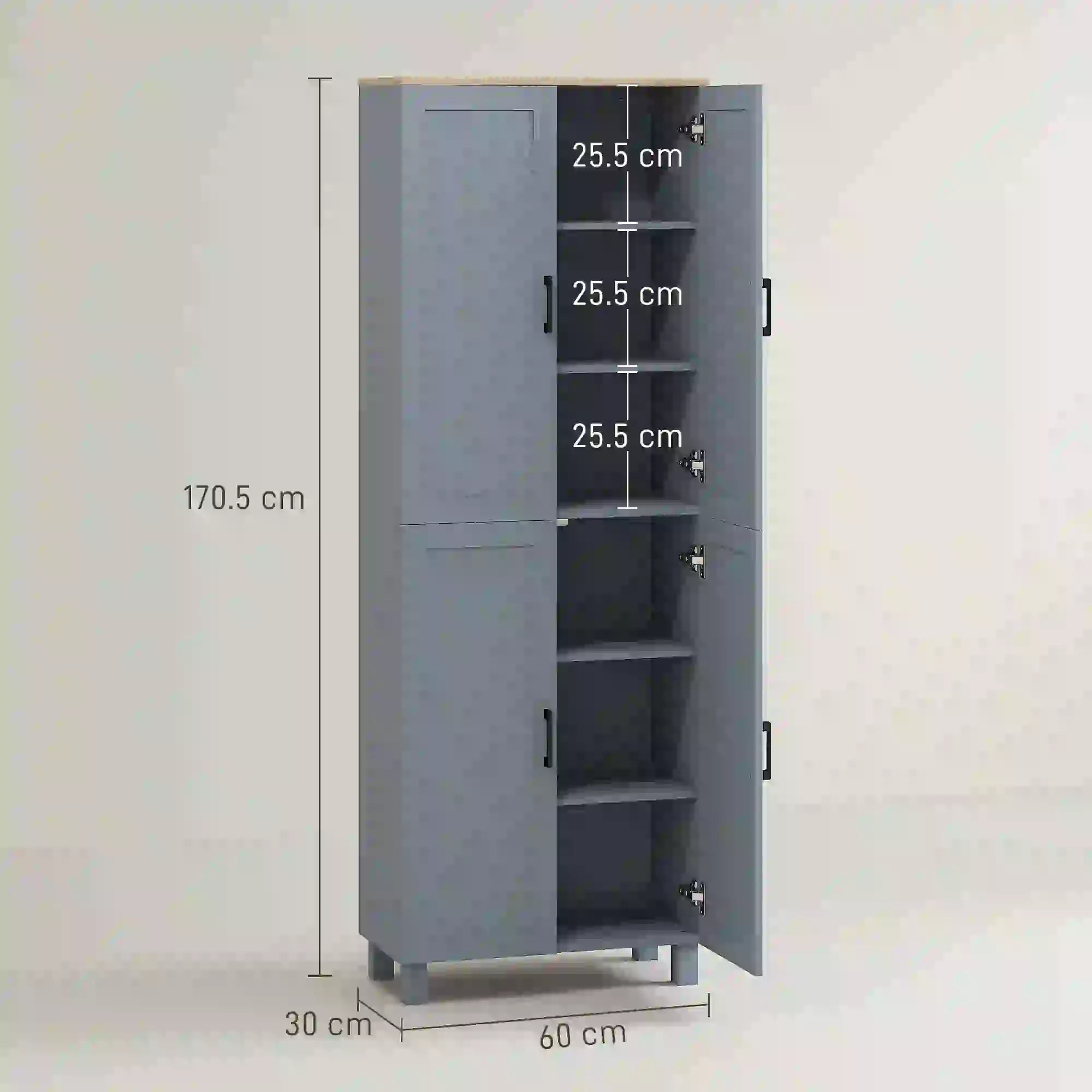 170cm Slim Kitchen Pantry Cupboard – Transform Cluttered Kitchens into Organised, Space-Saving Storage with 6 Adjustable Shelves & 4 Doors