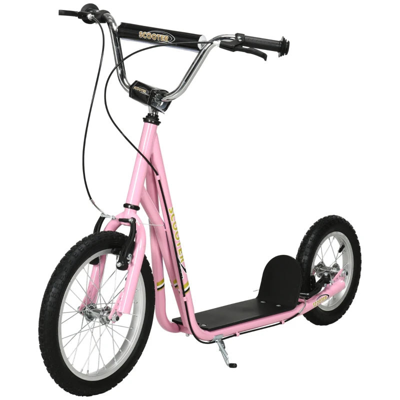 Pink Kids Scooter for Teens - 16" Front Wheel, Adjustable Handlebar, Dual Brakes & Kick Stand - Ages 5+