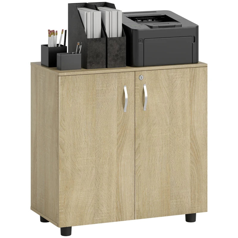 Vinsetto Two-Tier Locking Office Storage Cabinet - Stylish Oak Finish for Secure Organization and Modern Workspace