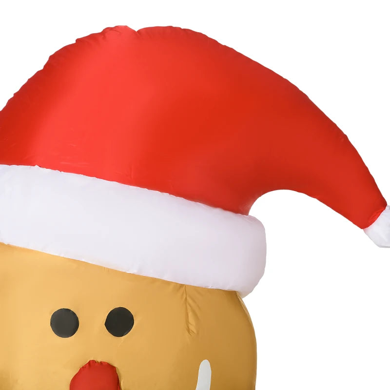 6ft Christmas Inflatable Gingerbread Man with Santa Hat - Safe Outdoor Decoration with LED Lights & Accessories