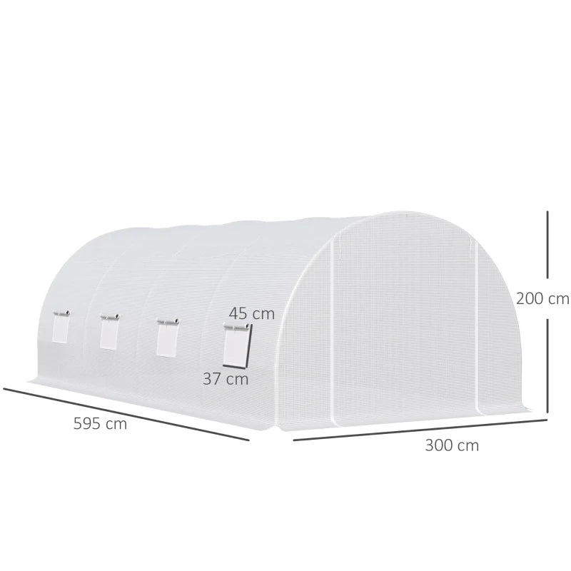 Green Walk-In Polytunnel Greenhouse, Metal Frame, Zippered Door, 8 Windows - White