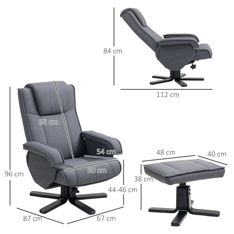 Charcoal Grey Linen Rocker Swivel Recliner Chair with Footstool for Ultimate Comfort