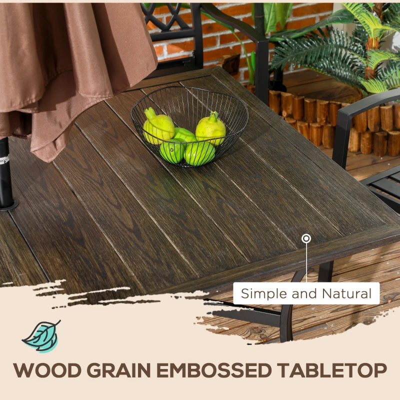 Wood-Effect Steel Garden Table for Six with Parasol Hole - Grey