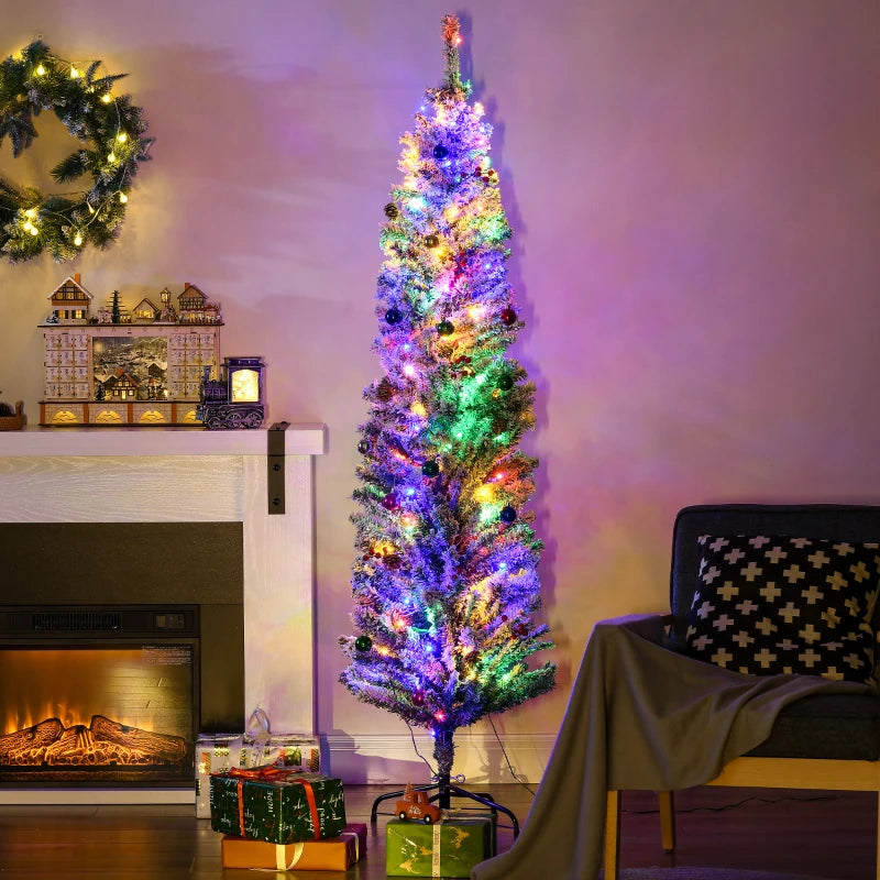 6' Prelit Artificial Christmas Tree with Colorful LED Lights, Flocked Tips, Berries & Pine Cones - Holiday Decor