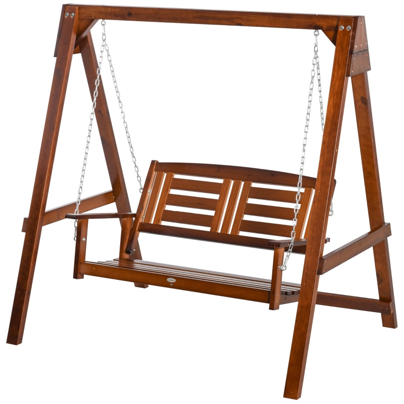 Wooden 2-Seater Outdoor Garden Swing Chair - Natural