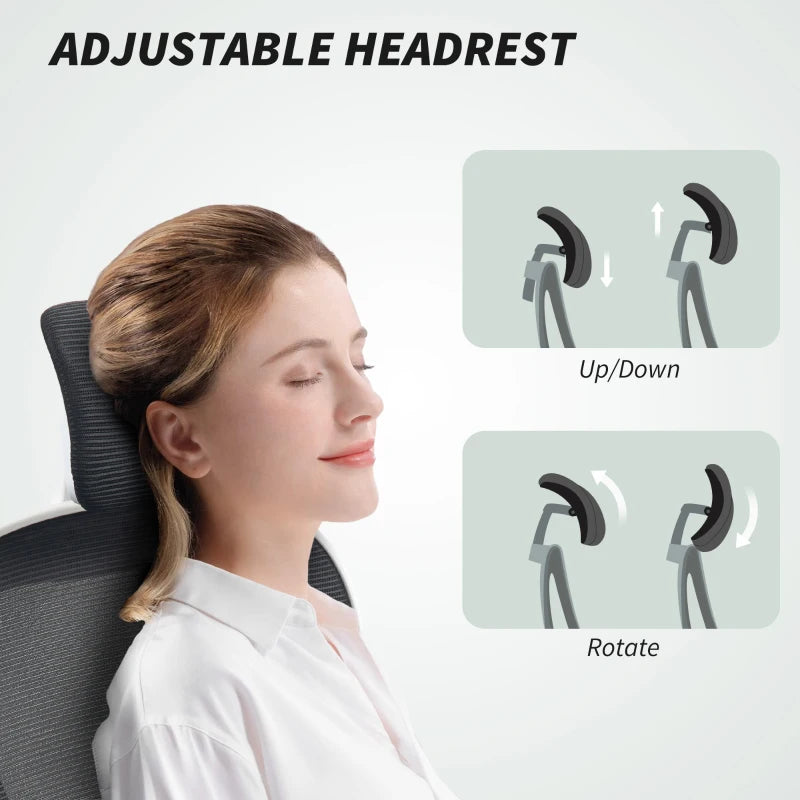 Ergonomic Executive Office Chair - High Back Mesh Desk Chair with Flip-Up Armrests, Rotatable Headrest & Adjustable Lumbar Support - Black