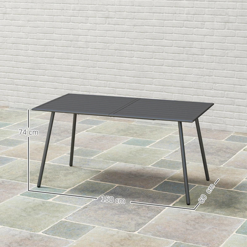 Outdoor Rectangle Garden Table for 6 - Slat Top, Steel Frame, 150x80 cm, Grey