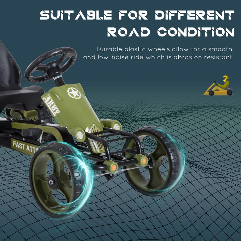 Kids Pedal Go Kart Racer with Braking System & Adjustable Seat - Green Ride-On Toy for Children