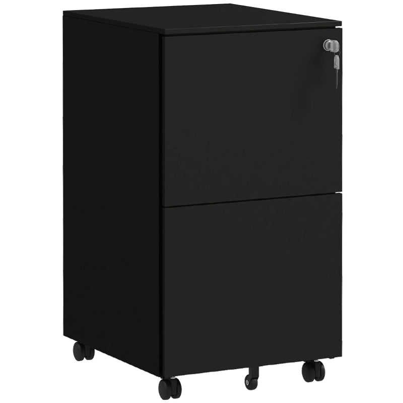 Vinsetto 2-Drawer Vertical Filing Cabinet with Lock & Wheels - Mobile Steel File Cabinet for A4, Legal, Letter Size - Black