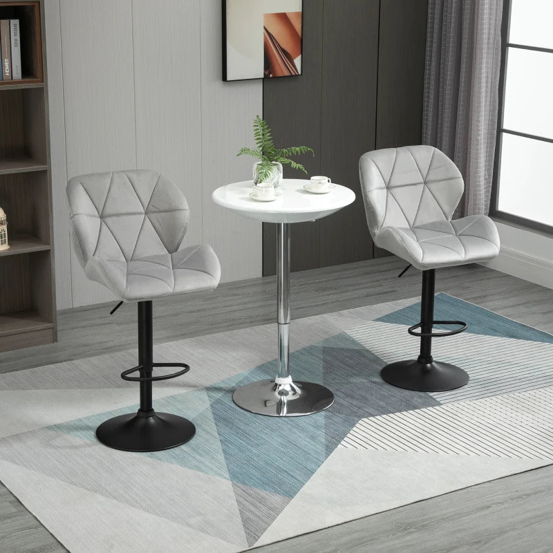 Adjustable Bar Stools Set of 2 - Armless Upholstered Swivel Counter Chairs with Back & Footrest in Light Grey
