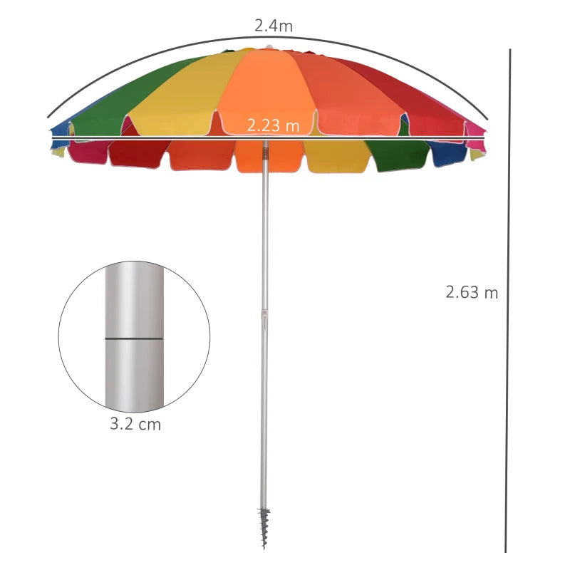 Multicolour Beach Umbrella with Sand Anchor, UV Protection, Tilt, Carry Bag