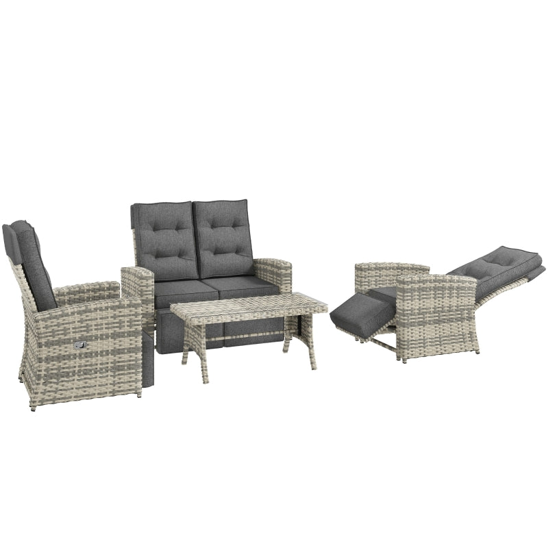 4-Piece Light Grey Rattan Outdoor Sofa Set with Glass Top Table