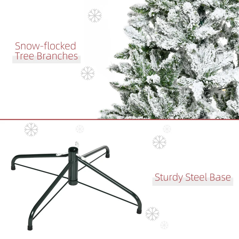 5 Ft Snow Flocked Artificial Christmas Tree - Realistic Pine with Auto Open & Steel Base - Festive Green Decor