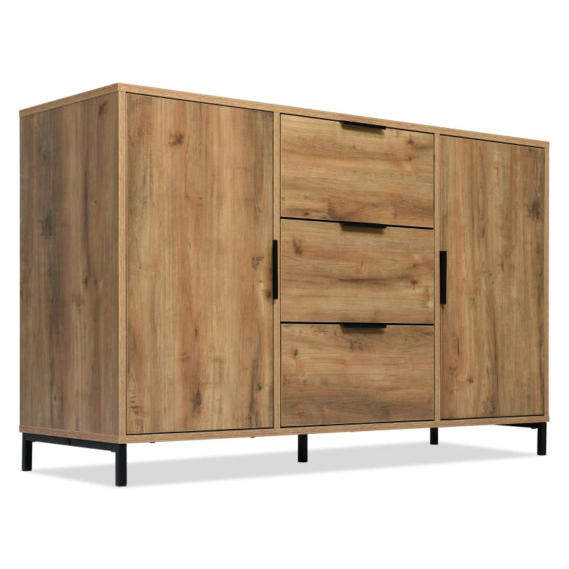 Modern Dark Oak Sideboard Cabinet with 2 Doors 3 Drawers and Adjustable Shelf for Living Room