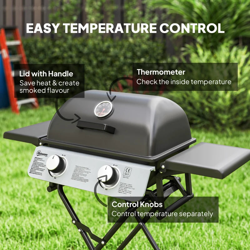 Portable Two-Burner BBQ Grill - Compact Suitcase Design for Outdoor Cooking - Black
