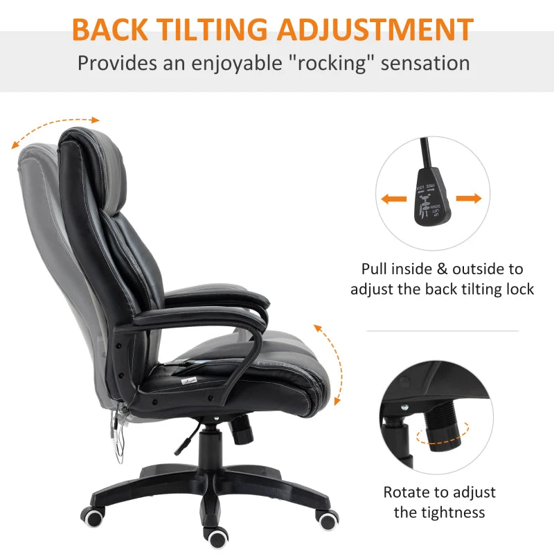 Vinsetto Ergonomic Office Chair with 6-Point Massage Function PU Leather Desk Chair with Padded Seat and Armrests Adjustable Computer Chair for Home Office Black