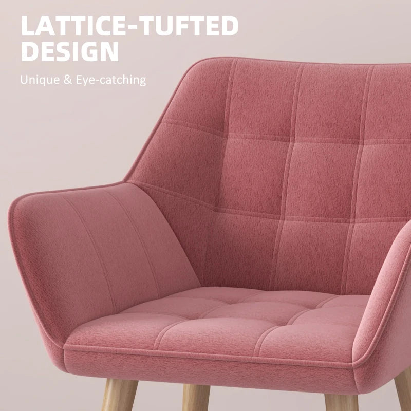 Stylish Pink Accent Chair with Wide Arms, Slanted Back, Thick Padding and Rubber Wood Legs for Living Room