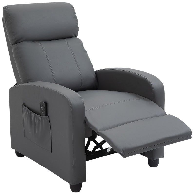 Massage Recliner Armchair in Grey Faux Leather with Adjustable Leg Rest and Side Pocket for Living Room