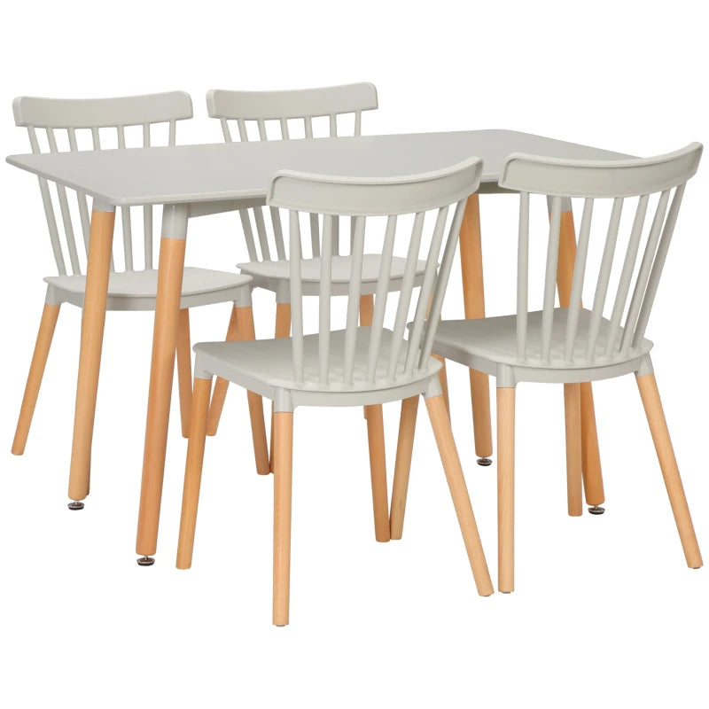 5-Piece Grey Dining Table Set with Beech Wood Legs - Space-Saving Table & 4 Chairs for Small Kitchens