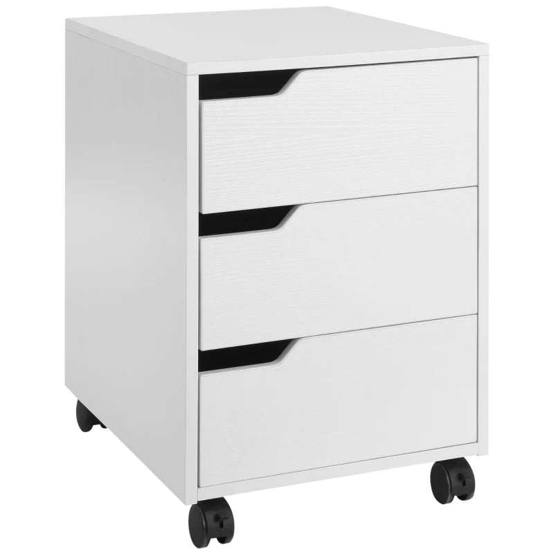 3 Drawer Mobile File Cabinet on Wheels - Vertical Filing Cabinet for Home Office - Stylish White Storage Solution