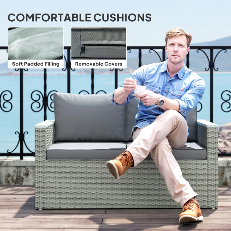 4 Piece Rattan Garden Furniture Set - Wicker Outdoor Sofa, Armchairs & Coffee Table - Light Grey