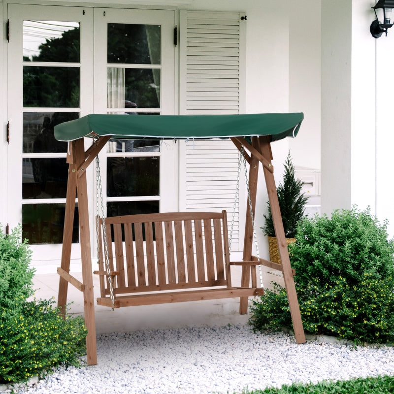 Green Fir Wood Outdoor Swing Chair with Canopy