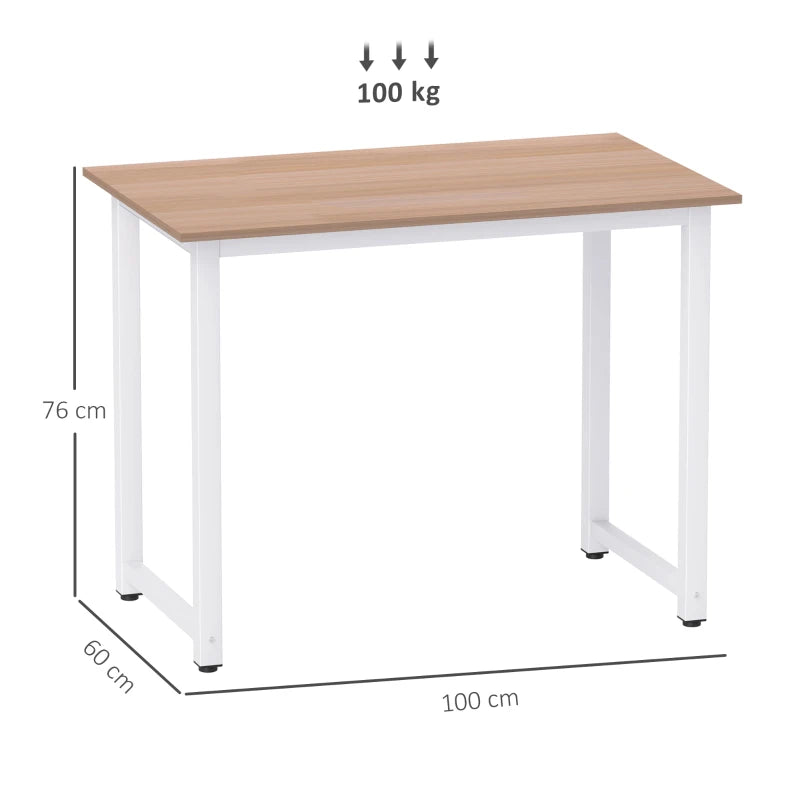 Modern White Computer Desk - 100x60cm Writing Table for Home Office & Study - Sturdy Metal Frame, Easy Assembly