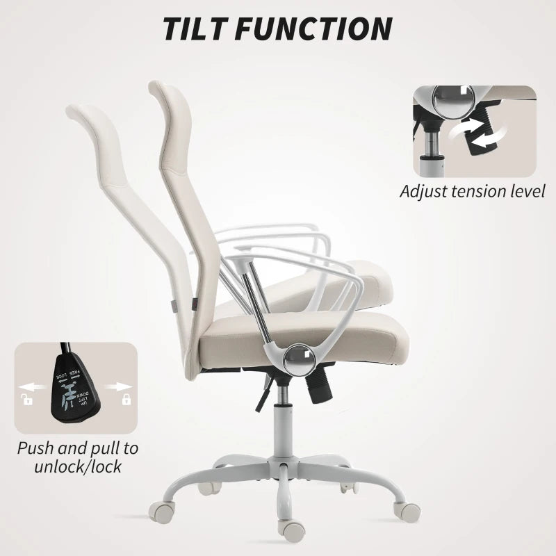 High Back Cream White Fabric Office Chair Ergonomic Design for Comfort