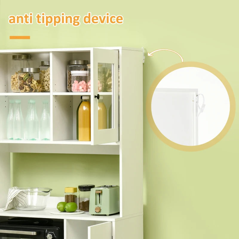 Modern Freestanding Kitchen Cupboard - 180cm White Storage Cabinet with Doors & Adjustable Shelves for Stylish Organization