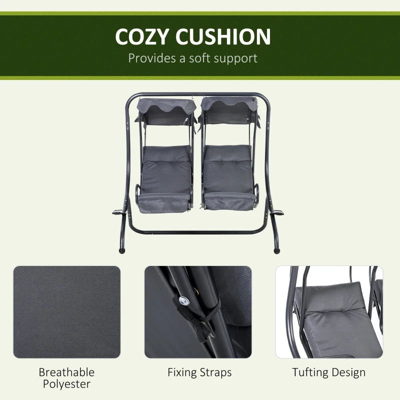 Grey Garden Swing Chair Set with Canopy and Cushions