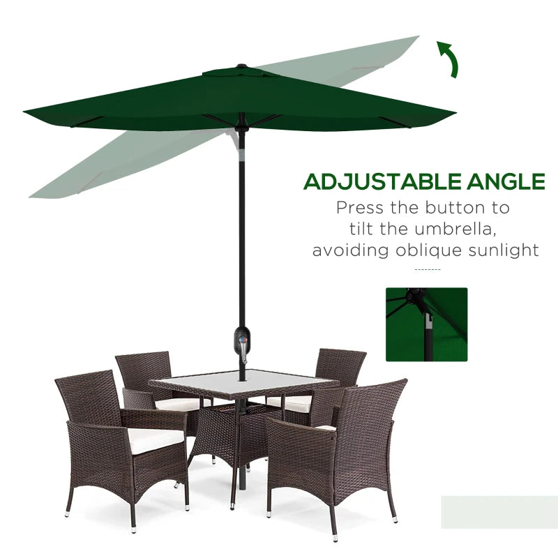 Green Rectangular Outdoor Market Umbrella with Crank Tilt, 6 Ribs, Aluminium Pole, 2x3m