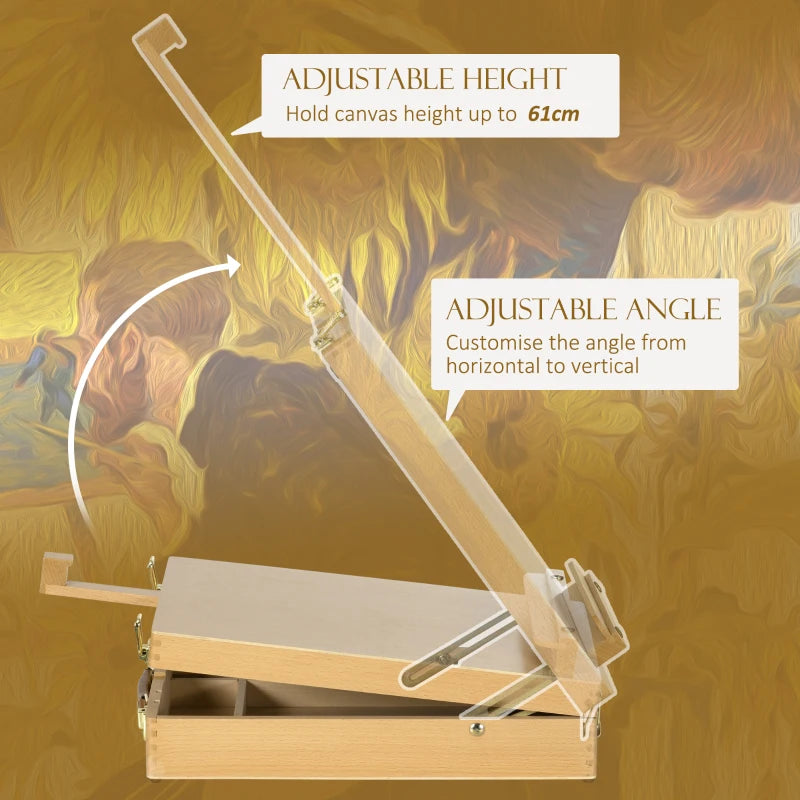 Vinsetto Adjustable Wooden Table Easel Box for Canvas up to 61cm - Portable Beechwood Artist Drawing & Sketching Board