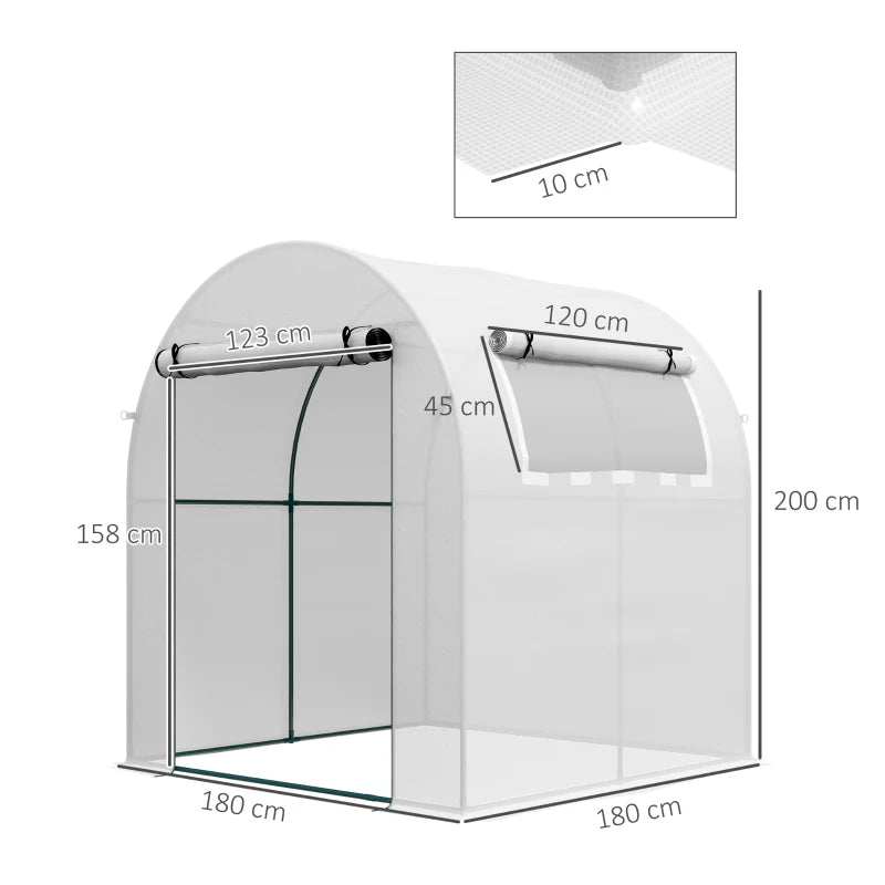 Green Garden Polytunnel Greenhouse with Roll-up Window and Door, 1.8 x 1.8 x 2 m, White