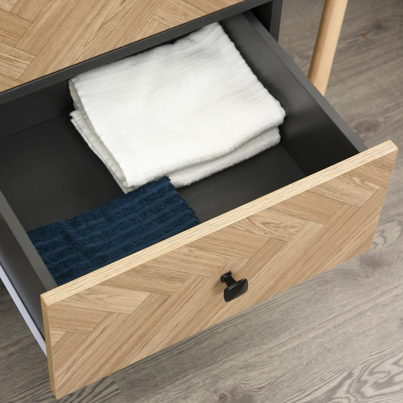 Stylish Modern Wardrobe Cabinet with Wood Grain Finish Shelf Hanging Rod and Drawers 90x50x190cm