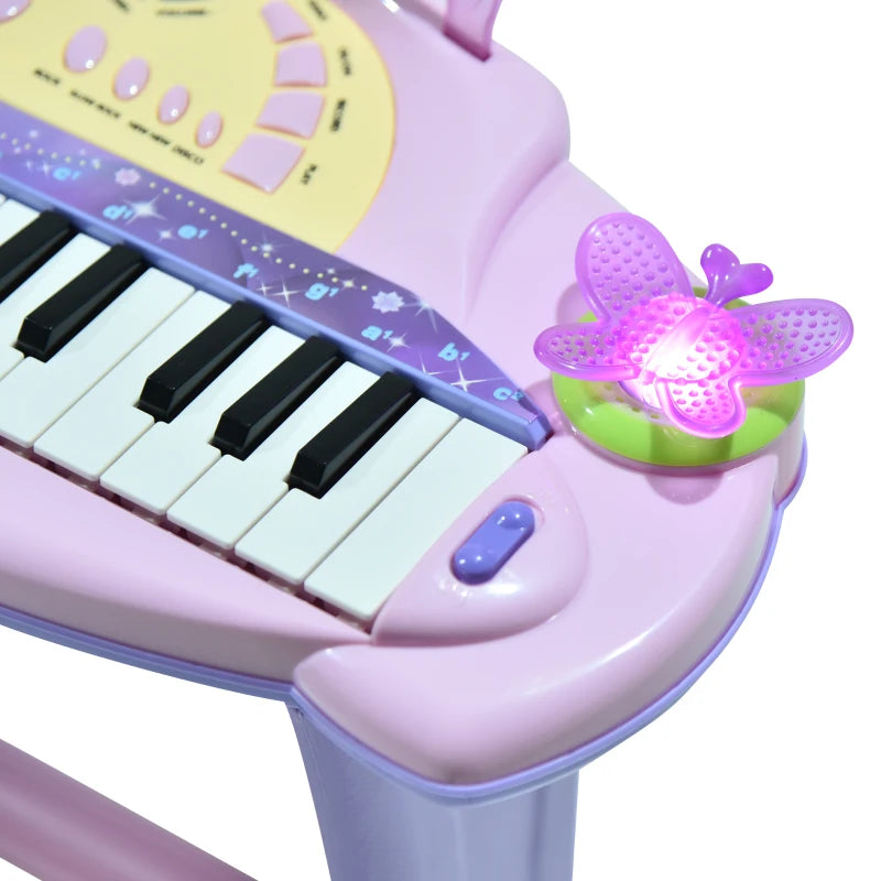 32 Keys Kids Mini Electronic Keyboard - Educational Musical Instrument Toy with Stool & Microphone for Children - Grand Piano Style