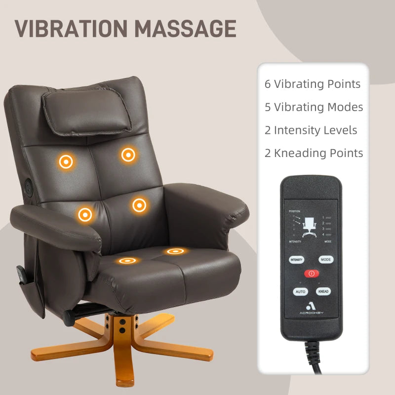 Brown Faux Leather Massage Recliner Chair with Storage Ottoman for Ultimate Comfort and Relaxation