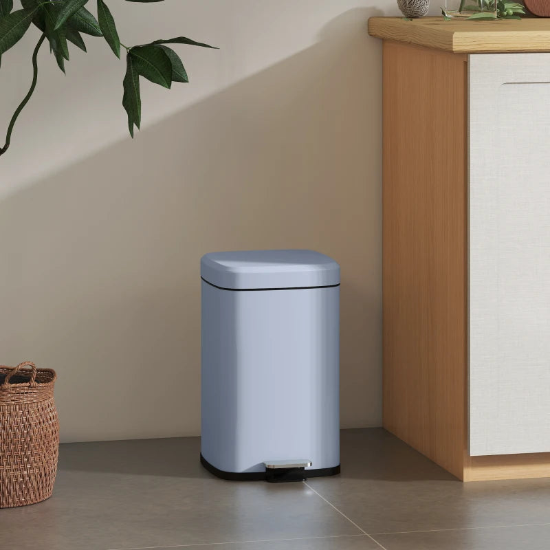 20L Modern Boxy Metal Kitchen Bin - Stylish Light Blue Trash Can for Home Organization and Waste Management