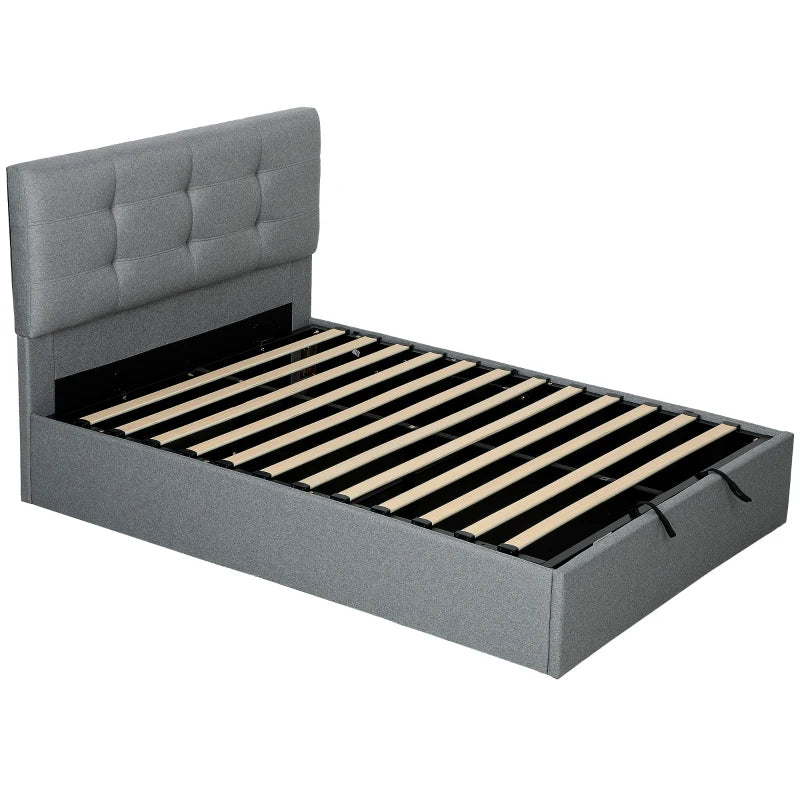 4ft6 Double Ottoman Bed with Gas Lift Storage - Stylish Grey Upholstered Design for Maximum Bedroom Storage